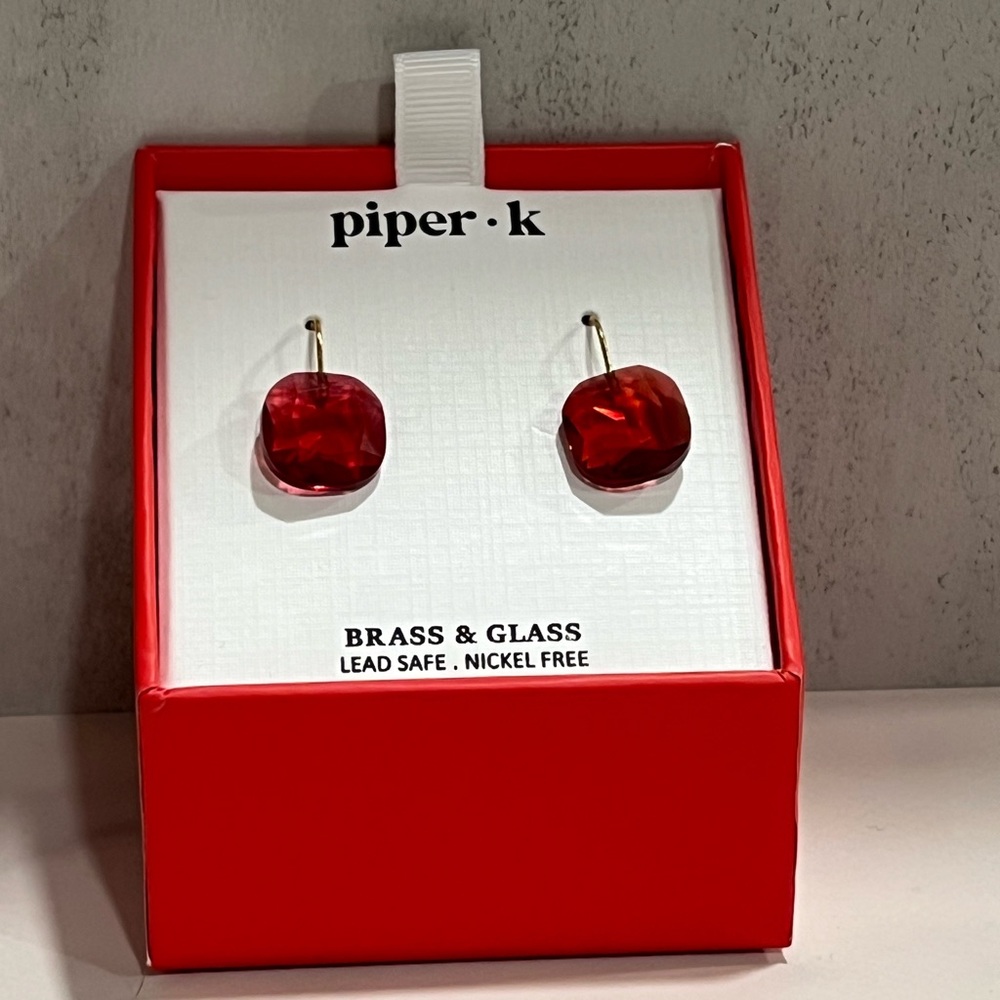 Piper K Red Brass and Glass Earrings